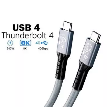 Кабель USB4 40 Гбит/с 240 Вт Thunderbolt 4 Type C Кабель для быстрой зарядки Thunderbolt3 USB C to C Кабель для передачи данных для eGPU 0.5m