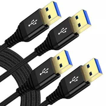Кабель USB 3.0, высокоскоростная передача данных 5 Гбит/с, набор из 2 шт., удлинительный кабель типа 3,0 АА, тип A-тип A, штекер-штекер, оснащен позолоченным разъемом, высокая скорость