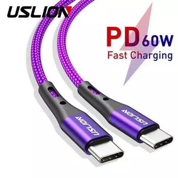 Кабель USB 3.1 типа C — USB C для Samsung 60 Вт PD, кабель быстрой зарядки USB-C для быстрой зарядки MacBook 0.5M чёрный