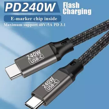 Кабель USB C 100 Вт 240 Вт для быстрой зарядки, тип C, нейлоновый плетеный шнур для передачи данных для MacBook, iPad Pro 2021, мобильных телефонов Samsung и Xiaomi 1m