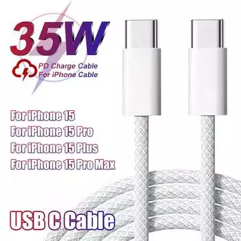 Кабель USB C для быстрой зарядки 35 Вт для Apple iPhone 15 Pro Max, кабель USB C для передачи данных для iPhone 15 Plus, аксессуары для зарядного устройства 1m белый