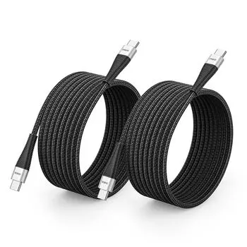 Кабель USB-C для кабеля 100 Вт 3 м, набор из 2 длинных USB-кабелей типа C, прочный нейлоновый тип C, iPhone 16/15, Galaxy iPad Pro, MacBook Pro/Air, различные варианты поддержки