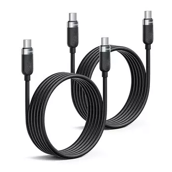 Кабель USB C Toocki 1M 60W [Комплект из 2 шт.] Тип C, быстрая зарядка, совместимый с PD/QC, мягкий силиконовый кабель, не запутывается, в комплекте с кабельными стяжками, черный кабель для зарядки