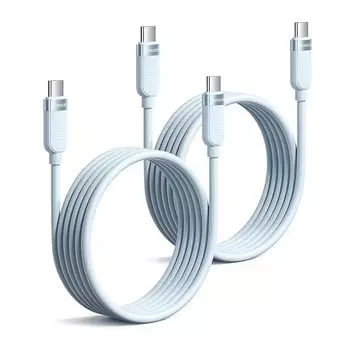 Кабель USB C Toocki 2M 60W [Комплект из 2 шт.] Тип C для быстрой зарядки Совместимость с PD/QC Силиконовый кабель Мягкий Не запутывается В комплекте с кабельными стяжками Синий кабель для зарядки