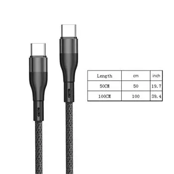 Кабель USB C - USB C Кабель для быстрой зарядки PD 66 Вт Кабель для зарядки USB C Кабель USB Type C Нейлоновый оплетенный кабель для зарядки 25 чёрный