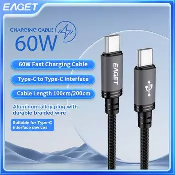 Кабель USB C — USB C Type C 60 Вт, кабель для быстрой зарядки iPhone 16/15 Pro Max, MacBook Pro Air/iPad, планшетов 1M