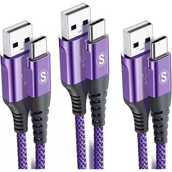 Кабель USB Type C [1 м + 2 м + 3 м / Комплект из 3 шт.] Кабель Sweguard USB-A и USB-C [совместимый с QC3.0, быстрая зарядка 3,1 А] кабель для зарядки iPhone16/iPhone 15 Pro типа C
