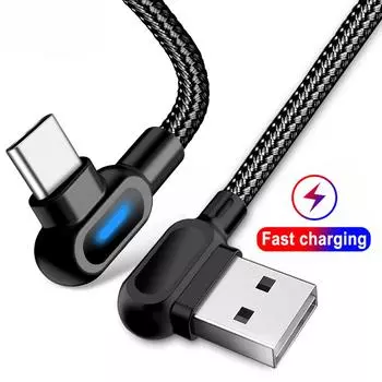 Кабель USB Type C для быстрой зарядки, 90-градусный кабель USB C для Samsung S8 S9 S10, зарядное устройство для мобильного телефона Xiaomi, кабели iOS Usb 0.25m/Type C чёрный