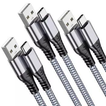 Кабель USB Type C Кабель USB-A и USB-C [Комплект из 3 кабелей 2 м + 2 м + 2 м]ANDTOBO 3.0A для быстрой зарядки типа C iPhone 16 Plus/ Pro Max, Galaxy S21 S22 S23 Ultra S20 S10 S9