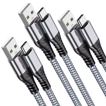 Кабель USB Type C Кабель USB-A и USB-C [Комплект из 3 шт.] ANDTOBO 3,0 А, быстрая зарядка типа C для iPhone 16/16 Pro/16 Plus/16 Pro Max, 15, Samsung S21 S22 S23 S20 S10