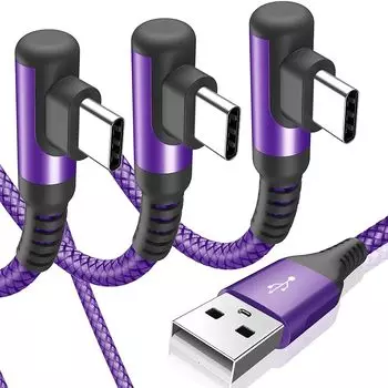 Кабель USB Type C L-образной формы [Набор из 3 1м/1м/2м] Sweguard USB-A и кабель [PD& QC3.0 Быстрая зарядка] iPhone15 Pro Max, iPhone16 Max, iPad Pro, Samsung Galaxy