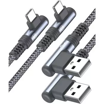 Кабель USB Type C L-образной формы с обоих концов [1 м / комплект из 2 шт.] AviBrex 90 градусов [быстрая зарядка 3,1 А] нейлоновая вязка Высокая прочность usb c iPhone 16 15 Pro Max