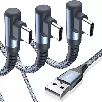 Кабель USB Type C L-образной формы [Комплект из 3 шт., 1 м] USB-A и кабель [PD& QC3.0 Быстрая зарядка] iPhone15 Pro Max, iPhone16 Max, iPad Pro, Samsung Galaxy S9 S10
