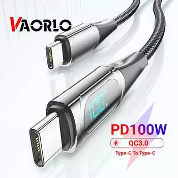 Кабель VAORLO USB Type C к USB C 100 Вт/5A PD, провод для быстрой зарядки, зарядное устройство для Macbook, Xiaomi, Samsung, кабель USBC Type-C чёрный