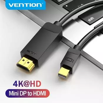 Кабель Vention Mini DisplayPort-HDMI 4K HD Thunderbolt 2 HDMI-кабель-конвертер для телевизора MacBook Air 13 iMac Mini DP-кабель HDMI 1.5m чёрный