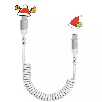 Кабель Viviber USB-C/Type-C на USB-C Спиральный автомобильный кабель для iPhone16, совместимый с мощностью 60 Вт/PD Свободное расширение и сжатие (от 0,3 млн до 1,2 млн) тип c iphone15