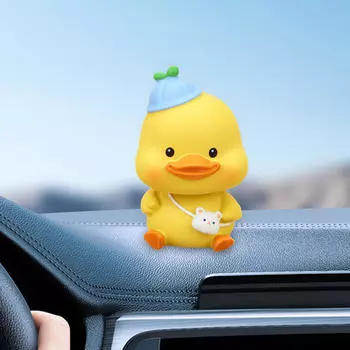 Качающаяся голова автомобиля украшения ремесла утка статуя для дома спальни офиса 4.5x5x7.5cm_Yellow With Hat