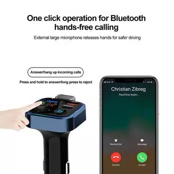 Качественный Bluetooth 5.0 FM-передатчик с Type C PD 20 Вт и быстрой зарядкой QC3.0 Usb с поддержкой Hands-Free и USB-адаптером для карт памяти