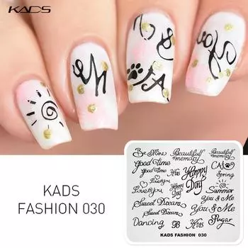 KADS шаблоны для ногтей Fashion 030 Wordart Happy Life дизайн изображения шаблоны для штампов для ногтей пластина для штамповки трафареты для дизайна ногтей