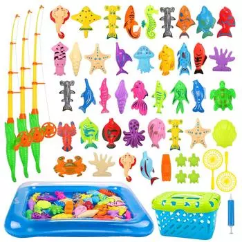 KaeKid Water Play Toy Игра для игры в рыбную ловлю Игрушка для ванной Магнитная игра для рыбной ловли Бассейн для купания Корзина для хранения в комплекте Развивающая игрушка Игрушка для ванны для мальчиков и девочек