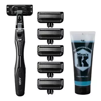 Kai AUGER Razor Set Сменные лезвия Гель для бритья Бритва T-образной формы 5 лезвий чёрный