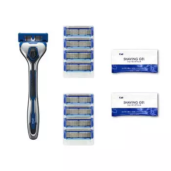 Kai Brand Axia Razor Value Pack Slim Сменные лезвия 9 шт. с бонусом Бритва для бритья T-образной формы 5 лезвий Kai Razor Men s