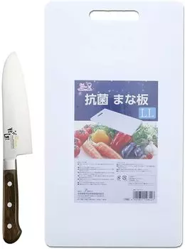 Kai KAI Santoku Knife Seki Magoroku Benifuji 165mm Antibacterial Cutting Board LL Plastic White Set of 2