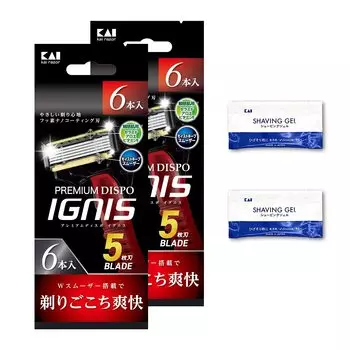 Kai PREMIUM DISPO IGNIS razor capacity 12 with 2 shaving gels shaving 12 pieces shaving gel set 1 set 6 pieces 5-blade (large pack) men s men s + (x