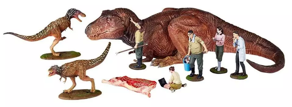 Kaiyodo Art Pla ART PLA Researcher and Tyrannosaurus Set Scale Unpainted Unfolded Plastic Model Kit 1/35