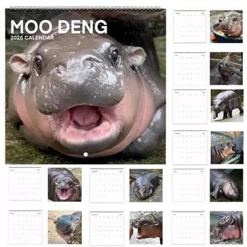 Календарь, 2025 Pygmy Hippo Подвесной ежемесячный настенный календарь для любителей животных, настенный календарь Fan Hippo
