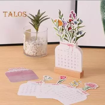 Календарь Bloomy Flower 2025 года Настольный календарь Bloomy Flowers с деревянной основой, ежедневник для закладки, открытки, украшения стены Flower