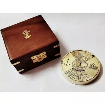 Календарь из блестящей латуни с деревянной коробкой, подарочный товар в морском стиле