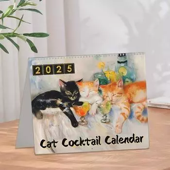 Календарь кошек 2025 Cat Cocktails Настольный перекидной календарь Ежемесячно Ежедневно