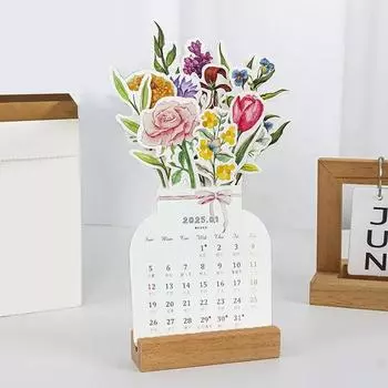 Календарь на стол 2025 Bloomy Flower Креативный деревянный календарь-карточка Высококачественный настольный календарь-иллюстратор Календарь-вставка карточек A1