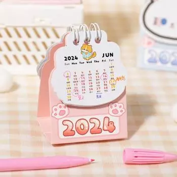 Календарь с мультяшным котом на 2024 год Kawaii Мини-календарь на 2024 год Украшение стола