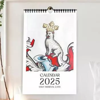 Календарь средневековых кошек 2025 года. Настенный календарь «Странные кошки эпохи Возрождения» на 12 месяцев, январь.