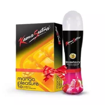 KamaSutra Презервативы со вкусом манго для мужчин Count 10 со смазкой со вкусом клубничной воды Lube 50 мл