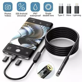 Камера для осмотра эндоскопа 3 в 1 Micro USB/Type-C Мини камера для осмотра для IOS iPhone Водонепроницаемый трубопроводный бороскоп 1M