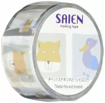Kamiiso Sansho Masking Tape Tibetan Sand Fox and Shoebill Stork 15mm x 10m UR-4022