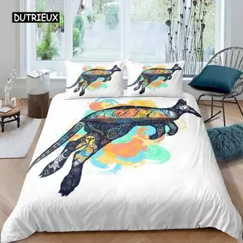 Kangaroo Duvet Cover Polyester Boho Tortoise Fish Colourful Tie Dye Quilt Cover Paisley Animal Theme Bedding Set Queen King Size EU single(135x200cm)