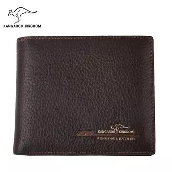 KANGAROO KINGDOM Модные мужские кошельки из натуральной кожи Тонкий двойной кошелек Кошелек для кредитных карт horizontal коричневый