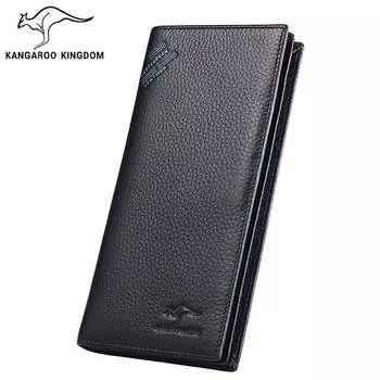 KANGAROO KINGDOM Модные роскошные мужские кошельки из натуральной кожи, длинный тонкий двойной кошелек с держателем для карт, кошелек чёрный