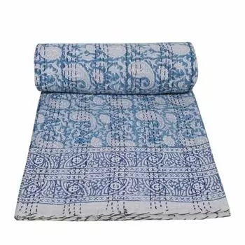 Kantha Quilt индийское двустороннее одеяло ручной работы покрывало хлопчатобумажная ткань богемное одеяло в стиле бохо шикарное постельное белье покрывала ручной блок печати один размер