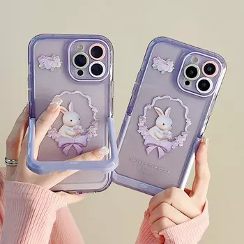 Капа Ins с фиолетовым цветком и кроликом для Iphone 14 Pro Max Plus 13 Promax 11 12, мультяшный держатель-подставка Cuet, противоударный чехол для телефона For iphone 14plus