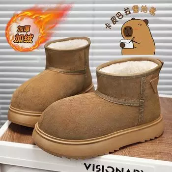 Kapibara Milk Almost Couple Snow Boots Winter Warm Bread Big Head Cotton Shoes Fleece Thicked Non-Slip Men Shoes 39 чёрный