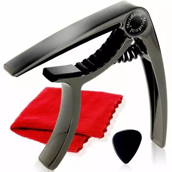 Каподастр для гитары Phoenix One Touch Tasto Alloy Care Fiber Cloth Безопасная и надежная гарантия. Электроакустическая гитара Folk из 3 предметов [модель из цинка] Комплект от производителя! чёрный