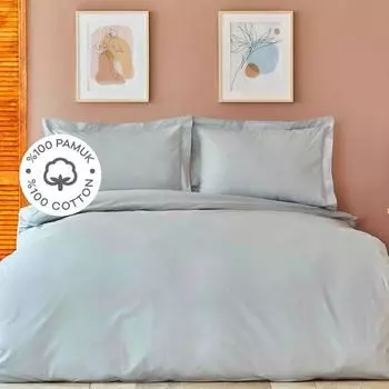 Karaca Home Back To Basic Синий Комплект двойных пододеяльников из 100% хлопка