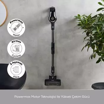 Karaca Vantuz Power Force Pro 2 в 1 перезаряжаемый вертикальный пылесос, матовый черно-серебристый цвет