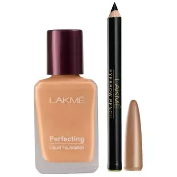 Карандаш для бровей Lakm, черный, 1,2 г и жидкая основа Lakme Perfecting Liquid Foundation, 27 мл
