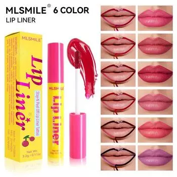 Карандаш для губ Tear Lip Liner Водостойкий антипригарный 6-цветный Peel Dyeing Lip Tear Red Lip Glaze 3.2g